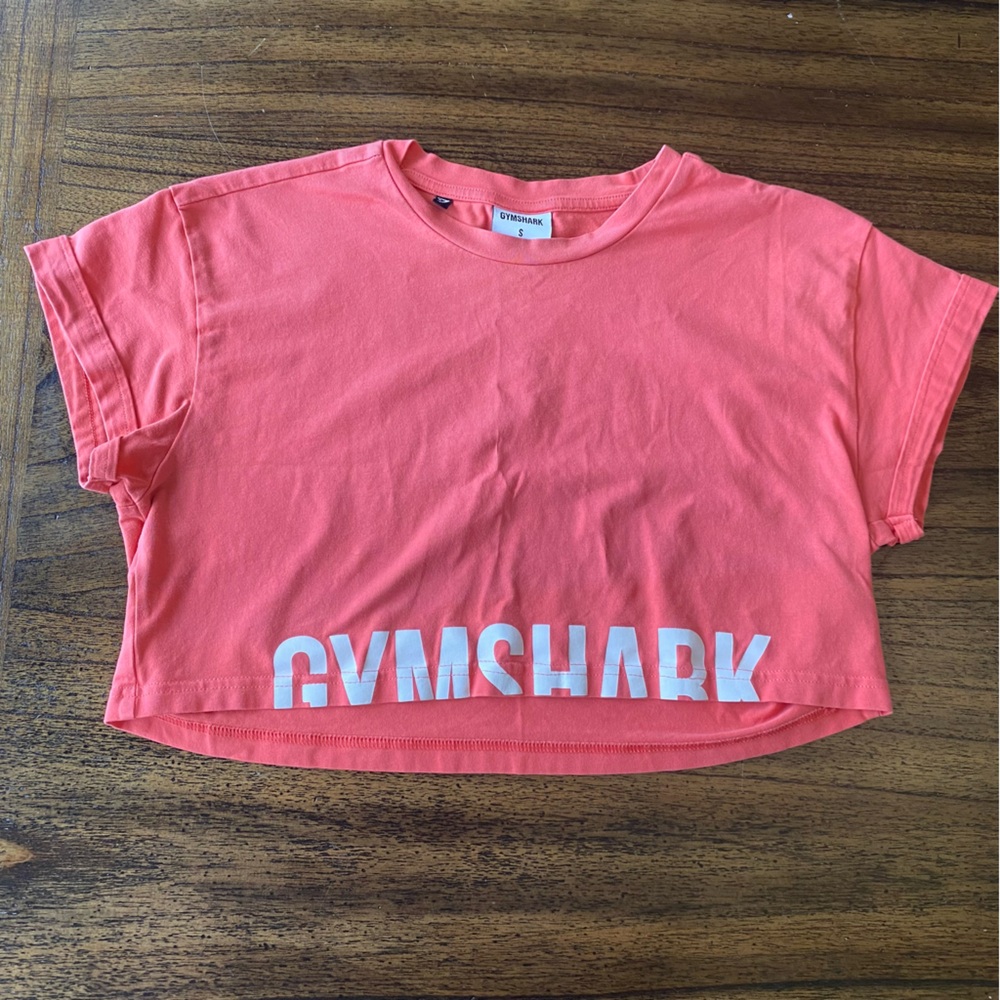 Gymshark Coral Pink Crop Top with White Logo
